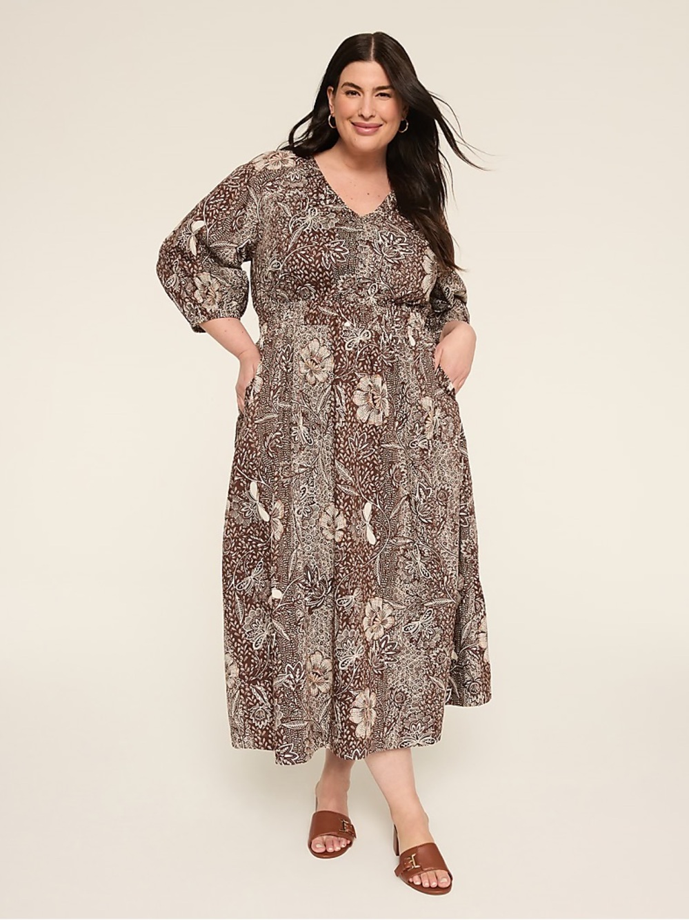 NWT Lane Bryant Brown Paisley Floral Maxi Dress Plus Size 26/28